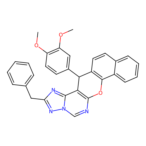 2-benzyl-14-(3,4-dimethoxyphenyl)-14H-benzo[7,8]chromeno[3,2-e][1,2,4]triazolo[1,5-c]pyrimidine structure