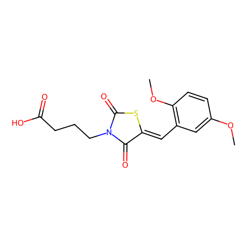 (Z)-4-(5-(2,5-dimethoxybenzylidene)-2,4-dioxothiazolidin-3-yl)butanoic acid structure