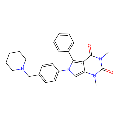 1,3-dimethyl-5-phenyl-6-(4-(piperidin-1-ylmethyl)phenyl)-1H-pyrrolo[3,4-d]pyrimidine-2,4(3H,6H)-dione structure