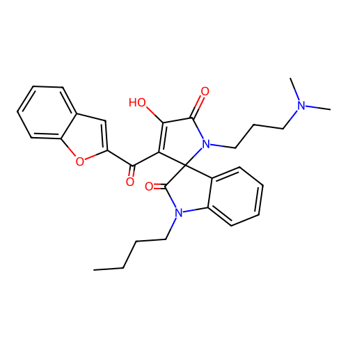 3'-(1-benzofuran-2-ylcarbonyl)-1-butyl-1'-[3-(dimethylamino)propyl]-4'-hydroxyspiro[indole-3,2'-pyrrole]-2,5'(1H,1'H)-dione structure