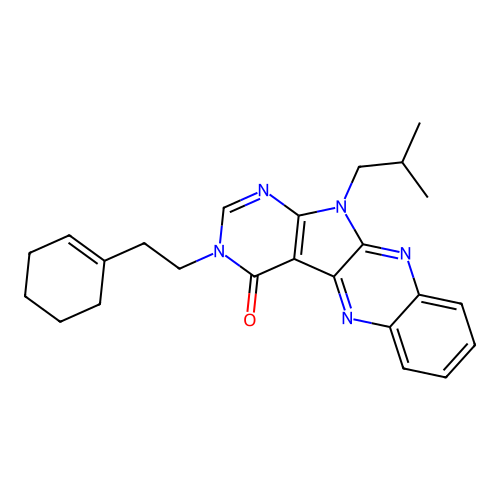 3-(2-(cyclohex-1-en-1-yl)ethyl)-11-isobutyl-3H-pyrimido[5',4':4,5]pyrrolo[2,3-b]quinoxalin-4(11H)-one structure
