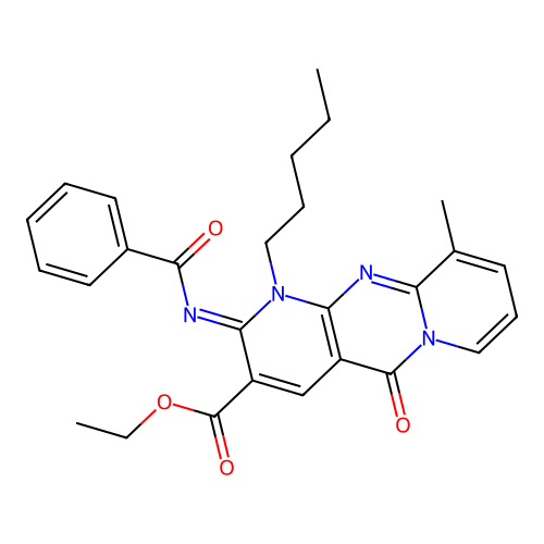 (Z)-ethyl 2-(benzoylimino)-10-methyl-5-oxo-1-pentyl-2,5-dihydro-1H-dipyrido[1,2-a:2',3'-d]pyrimidine-3-carboxylate structure