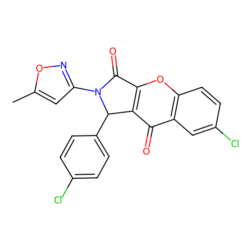 7-chloro-1-(4-chlorophenyl)-2-(5-methyl-1,2-oxazol-3-yl)-1,2-dihydrochromeno[2,3-c]pyrrole-3,9-dione structure