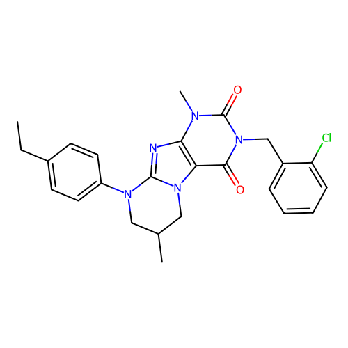 3-(2-chlorobenzyl)-9-(4-ethylphenyl)-1,7-dimethyl-6,7,8,9-tetrahydropyrimido[2,1-f]purine-2,4(1H,3H)-dione structure