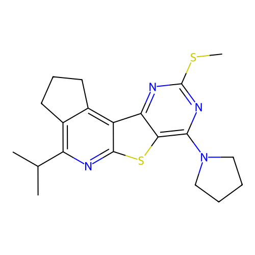 4-isopropyl-9-(methylthio)-7-(pyrrolidin-1-yl)-2,3-dihydro-1H-cyclopenta[4',5']pyrido[3',2':4,5]thieno[3,2-d]pyrimidine structure
