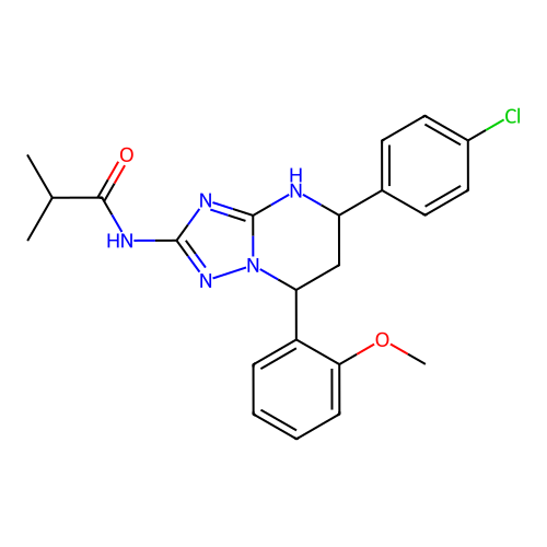 N-(5-(4-chlorophenyl)-7-(2-methoxyphenyl)-4,5,6,7-tetrahydro-[1,2,4]triazolo[1,5-a]pyrimidin-2-yl)isobutyramide structure