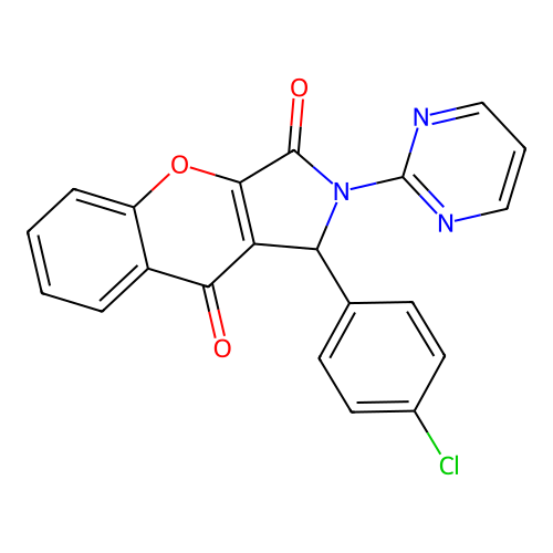 1-(4-chlorophenyl)-2-(pyrimidin-2-yl)-1,2-dihydrochromeno[2,3-c]pyrrole-3,9-dione structure