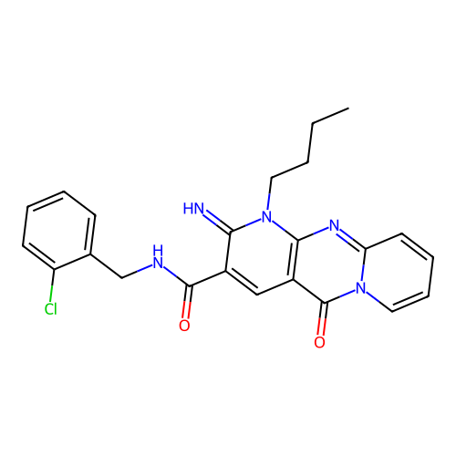 1-butyl-N-(2-chlorobenzyl)-2-imino-5-oxo-1,5-dihydro-2H-dipyrido[1,2-a:2',3'-d]pyrimidine-3-carboxamide structure