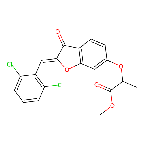 (Z)-methyl 2-((2-(2,6-dichlorobenzylidene)-3-oxo-2,3-dihydrobenzofuran-6-yl)oxy)propanoate structure