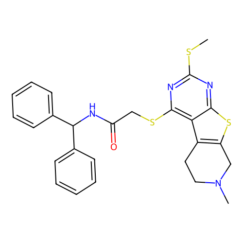 N-Benzhydryl-2-(7-methyl-2-methylsulfanyl-5,6,7,8-tetrahydro-pyrido[4',3':4,5]thieno[2,3-d]pyrimidin-4-yl sulfanyl)-acetamide structure