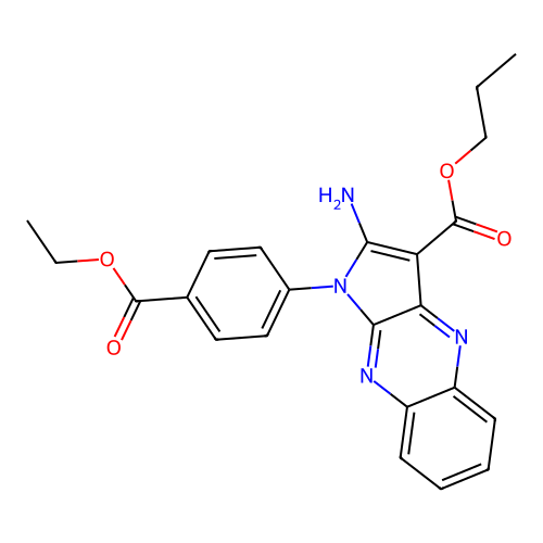 propyl 2-amino-1-(4-(ethoxycarbonyl)phenyl)-1H-pyrrolo[2,3-b]quinoxaline-3-carboxylate structure