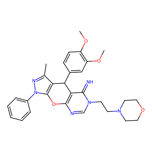 4-(3,4-dimethoxyphenyl)-3-methyl-6-[2-(morpholin-4-yl)ethyl]-1-phenyl-4,6-dihydropyrazolo[4',3':5,6]pyrano[2,3-d]pyrimidin-5(1H)-imine structure