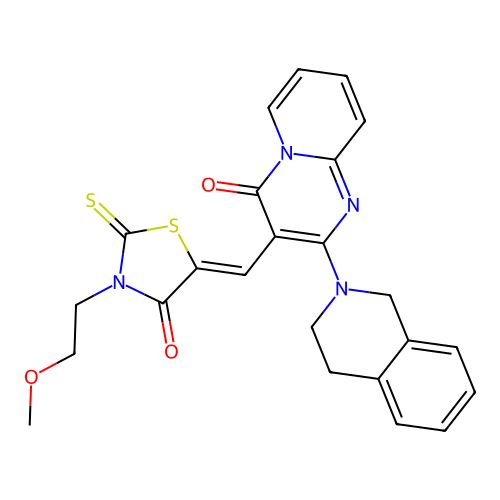 2-(3,4-dihydroisoquinolin-2(1H)-yl)-3-{(Z)-[3-(2-methoxyethyl)-4-oxo-2-thioxo-1,3-thiazolidin-5-ylidene]methyl}-4H-pyrido[1,2-a]pyrimidin-4-one structure