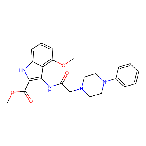 Methyl 4-methoxy-3-[[2-(4-phenylpiperazin-1-yl)acetyl]amino]-1H-indole-2-carboxylate structure