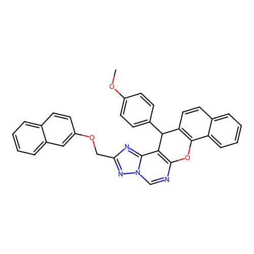 14-(4-methoxyphenyl)-2-[(naphthalen-2-yloxy)methyl]-14H-benzo[7,8]chromeno[3,2-e][1,2,4]triazolo[1,5-c]pyrimidine structure