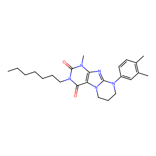 9-(3,4-dimethylphenyl)-3-heptyl-1-methyl-6,7,8,9-tetrahydropyrimido[2,1-f]purine-2,4(1H,3H)-dione structure