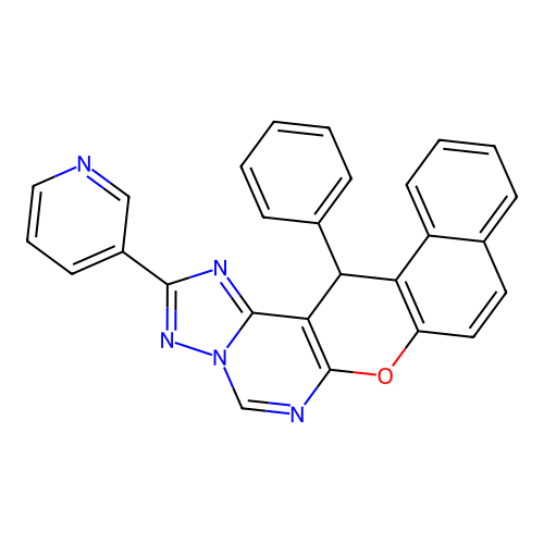 14-phenyl-2-(pyridin-3-yl)-14H-benzo[5,6]chromeno[3,2-e][1,2,4]triazolo[1,5-c]pyrimidine structure