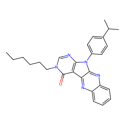 3-hexyl-11-(4-isopropylphenyl)-3H-pyrimido[5',4':4,5]pyrrolo[2,3-b]quinoxalin-4(11H)-one structure