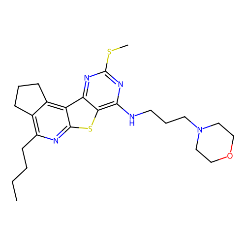 4-butyl-9-(methylsulfanyl)-N-[3-(morpholin-4-yl)propyl]-2,3-dihydro-1H-cyclopenta[4',5']pyrido[3',2':4,5]thieno[3,2-d]pyrimidin-7-amine structure