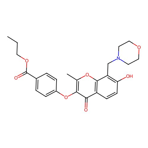 propyl 4-((7-hydroxy-2-methyl-8-(morpholinomethyl)-4-oxo-4H-chromen-3-yl)oxy)benzoate structure