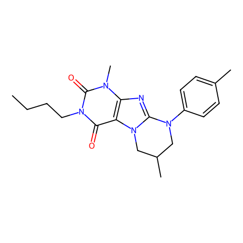 3-butyl-1,7-dimethyl-9-(4-methylphenyl)-1H,2H,3H,4H,6H,7H,8H,9H-pyrimido[1,2-g]purine-2,4-dione structure