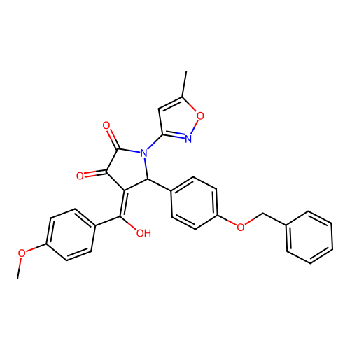 4-[hydroxy-(4-methoxyphenyl)methylidene]-1-(5-methyl-1,2-oxazol-3-yl)-5-(4-phenylmethoxyphenyl)pyrrolidine-2,3-dione structure