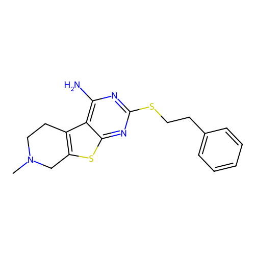 7-methyl-2-(phenethylthio)-5,6,7,8-tetrahydropyrido[4',3':4,5]thieno[2,3-d]pyrimidin-4-amine structure