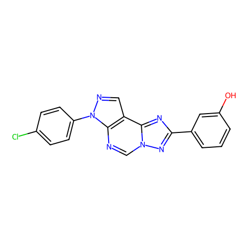 3-[7-(4-chlorophenyl)-7H-pyrazolo[4,3-e][1,2,4]triazolo[1,5-c]pyrimidin-2-yl]phenol structure