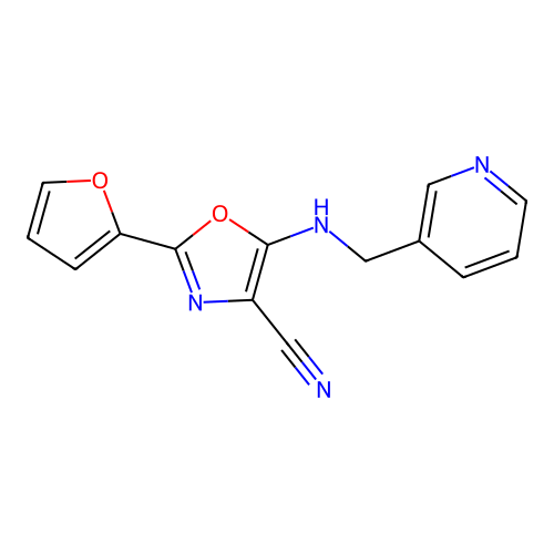 2-(Furan-2-yl)-5-[(pyridin-3-ylmethyl)amino]-1,3-oxazole-4-carbonitrile structure