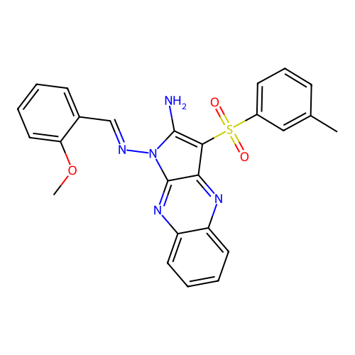 (E)-N1-(2-methoxybenzylidene)-3-(m-tolylsulfonyl)-1H-pyrrolo[2,3-b]quinoxaline-1,2-diamine structure