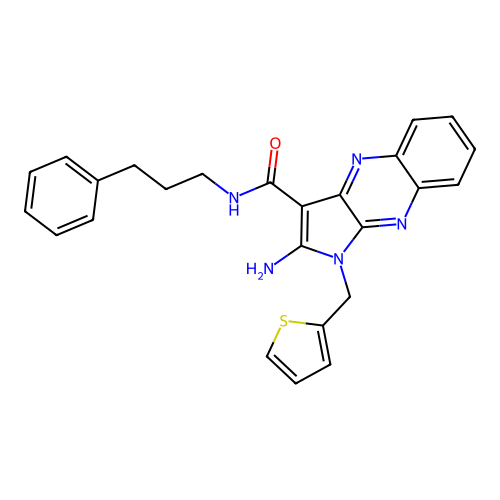2-amino-N-(3-phenylpropyl)-1-(thiophen-2-ylmethyl)-1H-pyrrolo[2,3-b]quinoxaline-3-carboxamide structure