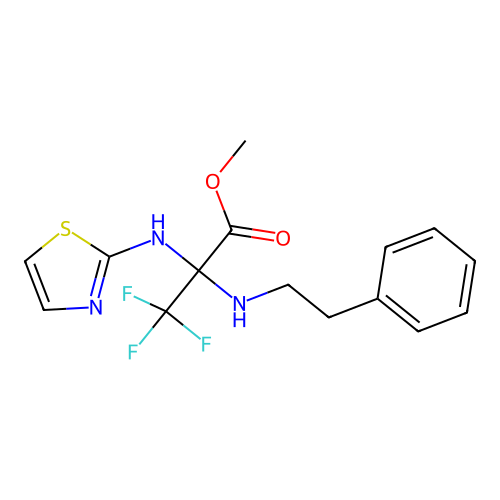 Methyl 3,3,3-trifluoro-2-(phenethylamino)-2-(thiazol-2-ylamino)propanoate structure