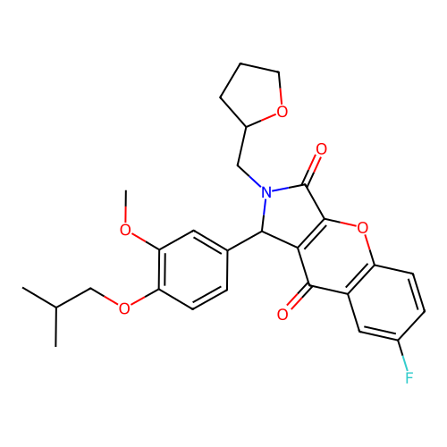 7-fluoro-1-(4-isobutoxy-3-methoxyphenyl)-2-((tetrahydrofuran-2-yl)methyl)-1,2-dihydrochromeno[2,3-c]pyrrole-3,9-dione structure