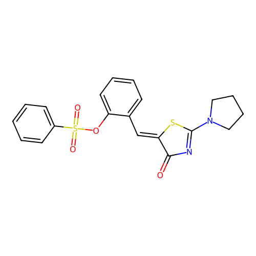 (Z)-2-((4-oxo-2-(pyrrolidin-1-yl)thiazol-5(4H)-ylidene)methyl)phenyl benzenesulfonate structure