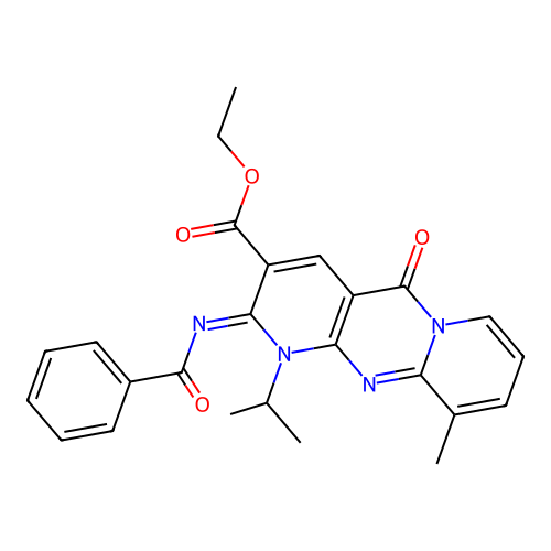 (Z)-ethyl 2-(benzoylimino)-1-isopropyl-10-methyl-5-oxo-2,5-dihydro-1H-dipyrido[1,2-a:2',3'-d]pyrimidine-3-carboxylate structure