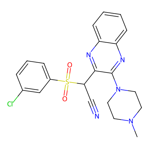 2-(3-chlorophenyl)sulfonyl-2-[3-(4-methylpiperazin-1-yl)quinoxalin-2-yl]acetonitrile structure