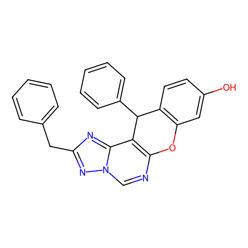 2-benzyl-12-phenyl-12H-chromeno[3,2-e][1,2,4]triazolo[1,5-c]pyrimidin-9-ol structure