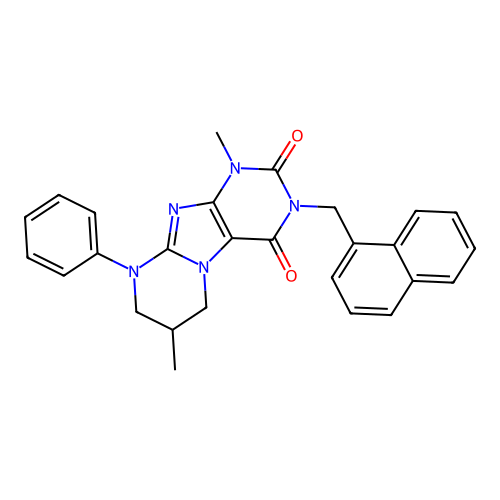 1,7-dimethyl-3-[(naphthalen-1-yl)methyl]-9-phenyl-1H,2H,3H,4H,6H,7H,8H,9H-pyrimido[1,2-g]purine-2,4-dione structure