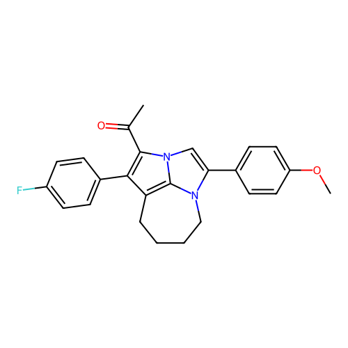1-(1-(4-fluorophenyl)-4-(4-methoxyphenyl)-5,6,7,8-tetrahydro-2a,4a-diazacyclopenta[cd]azulen-2-yl)ethanone structure