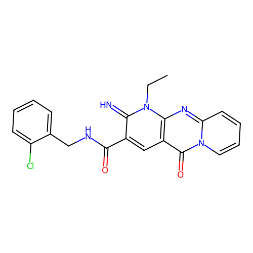N-(2-chlorobenzyl)-1-ethyl-2-imino-5-oxo-1,5-dihydro-2H-dipyrido[1,2-a:2',3'-d]pyrimidine-3-carboxamide structure