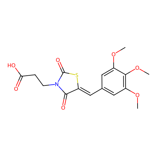 (Z)-3-(2,4-dioxo-5-(3,4,5-trimethoxybenzylidene)thiazolidin-3-yl)propanoic acid structure