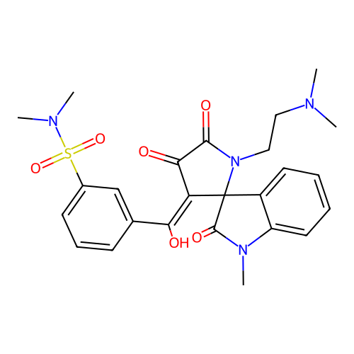 3-({1'-[2-(dimethylamino)ethyl]-4'-hydroxy-1-methyl-2,5'-dioxo-1,1',2,5'-tetrahydrospiro[indole-3,2'-pyrrol]-3'-yl}carbonyl)-N,N-dimethylbenzenesulfonamide structure
