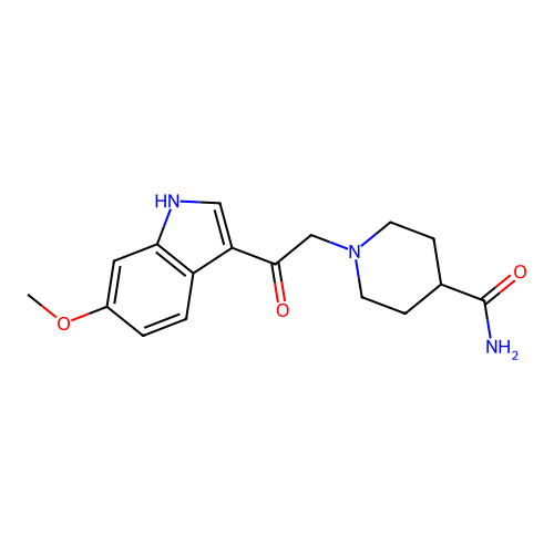 1-[2-(6-methoxy-1H-indol-3-yl)-2-oxoethyl]piperidine-4-carboxamide structure