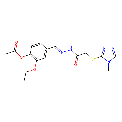 (E)-2-ethoxy-4-((2-(2-((4-methyl-4H-1,2,4-triazol-3-yl)thio)acetyl)hydrazono)methyl)phenyl acetate structure
