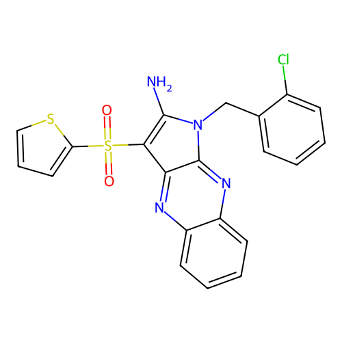 1-(2-chlorobenzyl)-3-(thiophen-2-ylsulfonyl)-1H-pyrrolo[2,3-b]quinoxalin-2-amine structure