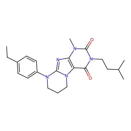9-(4-ethylphenyl)-1-methyl-3-(3-methylbutyl)-7,8-dihydro-6H-purino[7,8-a]pyrimidine-2,4-dione structure