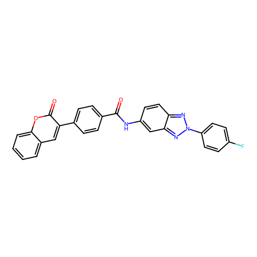 N-[2-(4-fluorophenyl)-2H-benzotriazol-5-yl]-4-(2-oxo-2H-chromen-3-yl)benzamide structure