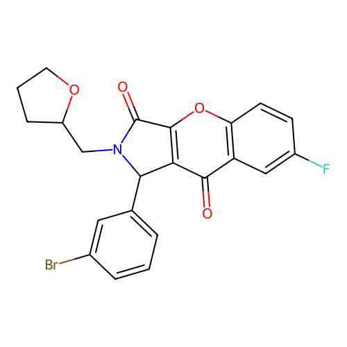 1-(3-bromophenyl)-7-fluoro-2-(oxolan-2-ylmethyl)-1H-chromeno[2,3-c]pyrrole-3,9-dione structure