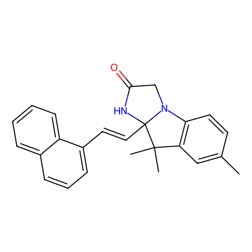 4,4,6-trimethyl-3a-[(E)-2-naphthalen-1-ylethenyl]-1,3-dihydroimidazo[1,2-a]indol-2-one structure