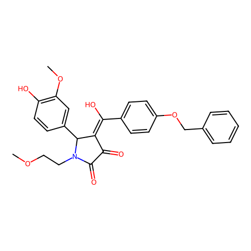 (4E)-4-{[4-(benzyloxy)phenyl](hydroxy)methylidene}-5-(4-hydroxy-3-methoxyphenyl)-1-(2-methoxyethyl)pyrrolidine-2,3-dione structure